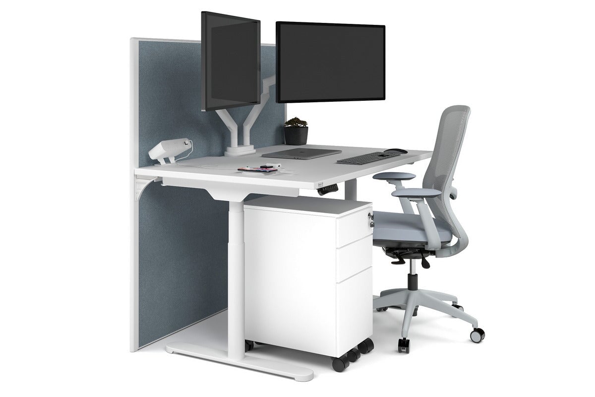 Flexi Premium Height Adjustable Single Workstation [1400L x 800W with Cable Scallop] Jasonl white leg white cool grey (1200H x 1400W)