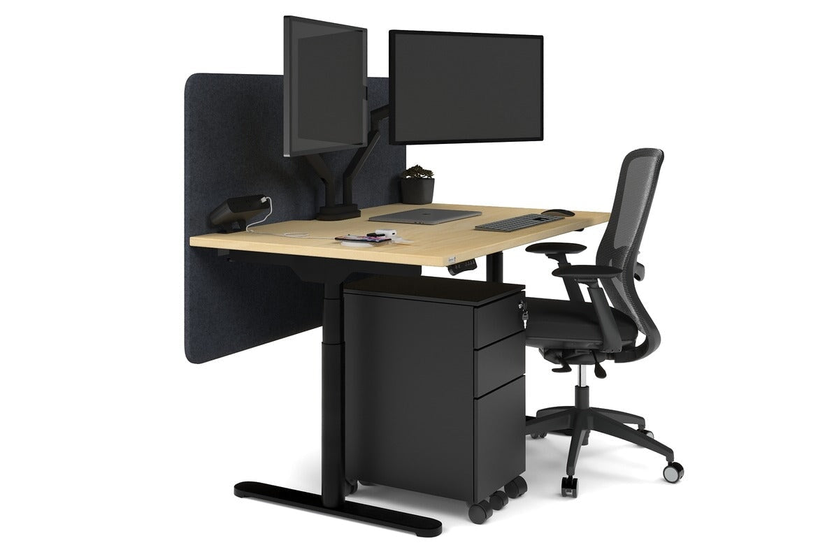 Flexi Premium Height Adjustable Single Workstation [1400L x 800W with Cable Scallop] Jasonl black leg maple dark grey echo panel (820H x 1400W)