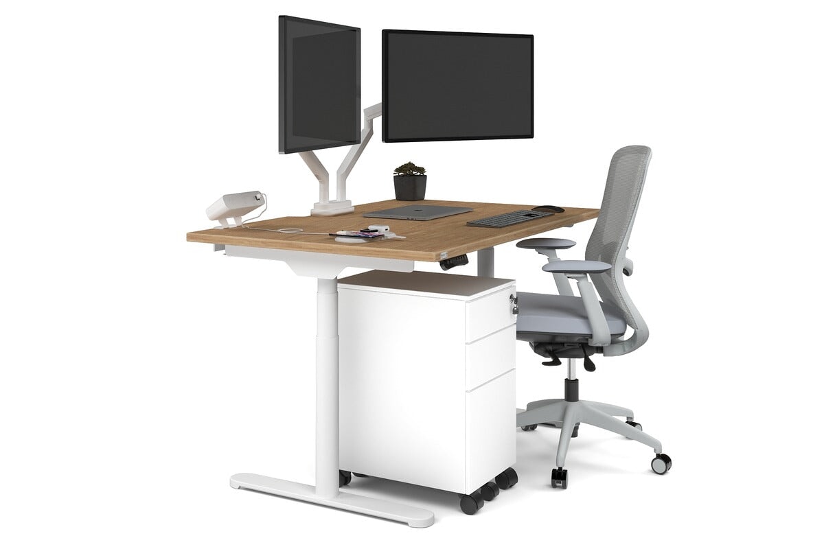 Flexi Premium Height Adjustable Single Workstation [1400L x 800W with Cable Scallop] Jasonl white leg salvage oak none