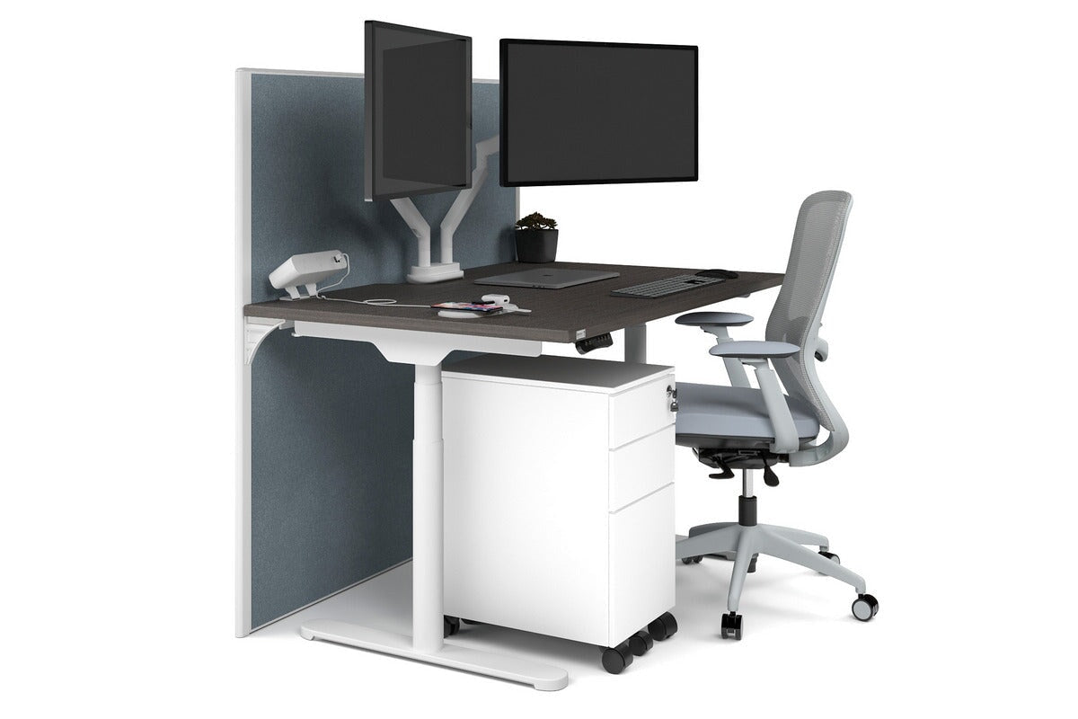 Flexi Premium Height Adjustable Single Workstation [1400L x 800W with Cable Scallop] Jasonl white leg dark oak cool grey (1200H x 1400W)