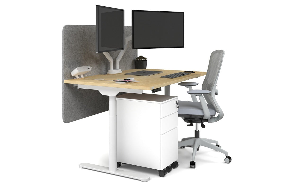 Flexi Premium Height Adjustable Single Workstation [1400L x 800W with Cable Scallop] Jasonl white leg maple light grey echo panel (820H x 1400W)