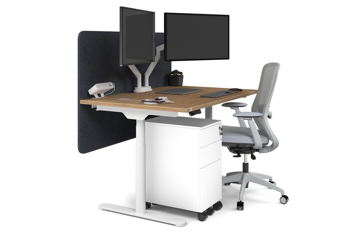 Flexi Premium Height Adjustable Single Workstation [1400L x 800W with Cable Scallop] Jasonl white leg salvage oak dark grey echo panel (820H x 1400W)