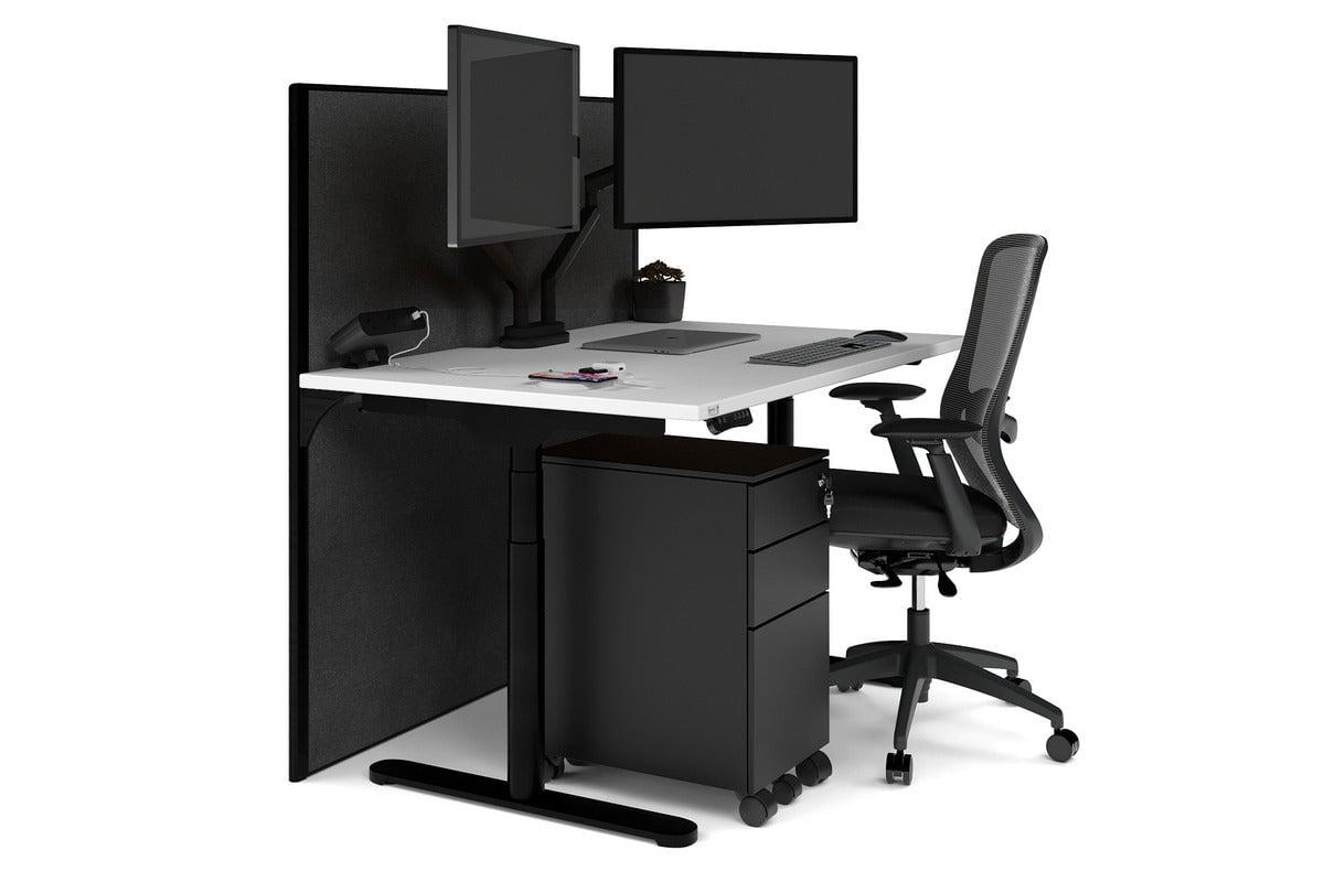 Flexi Premium Height Adjustable Single Workstation [1400L x 800W with Cable Scallop] Jasonl black leg white moody charchoal (1200H x 1400W)