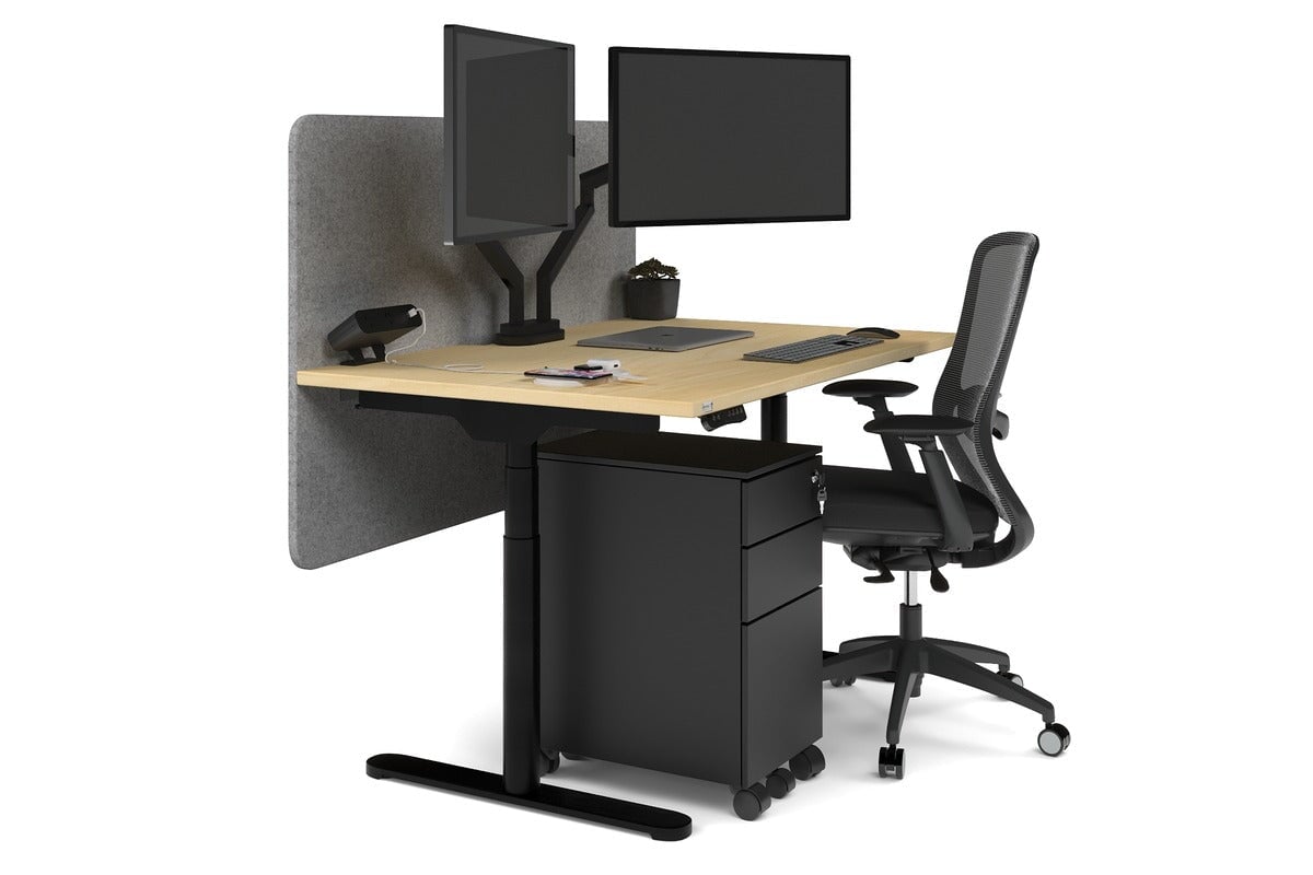 Flexi Premium Height Adjustable Single Workstation [1400L x 800W with Cable Scallop] Jasonl black leg maple light grey echo panel (820H x 1400W)