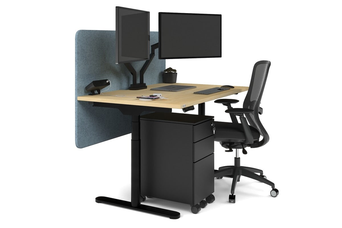 Flexi Premium Height Adjustable Single Workstation [1400L x 800W with Cable Scallop] Jasonl black leg maple blue echo panel (820H x 1400W)