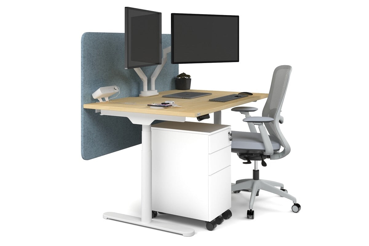 Flexi Premium Height Adjustable Single Workstation [1400L x 800W with Cable Scallop] Jasonl white leg maple blue echo panel (820H x 1400W)