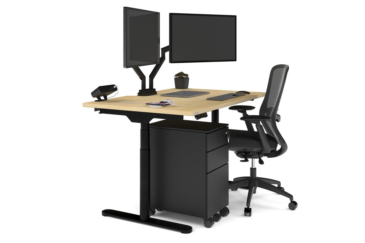 Flexi Premium Height Adjustable Single Workstation [1400L x 800W with Cable Scallop] Jasonl black leg maple none