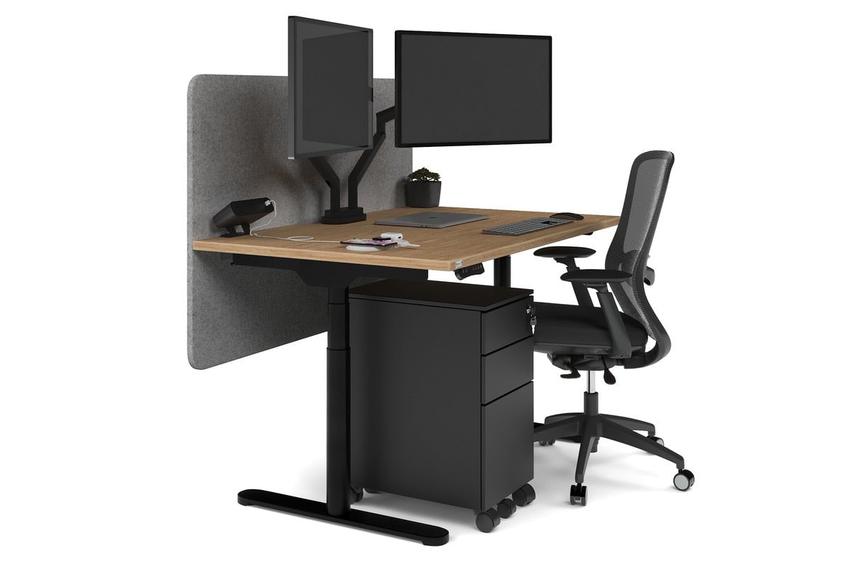 Flexi Premium Height Adjustable Single Workstation [1400L x 800W with Cable Scallop] Jasonl black leg salvage oak light grey echo panel (820H x 1400W)