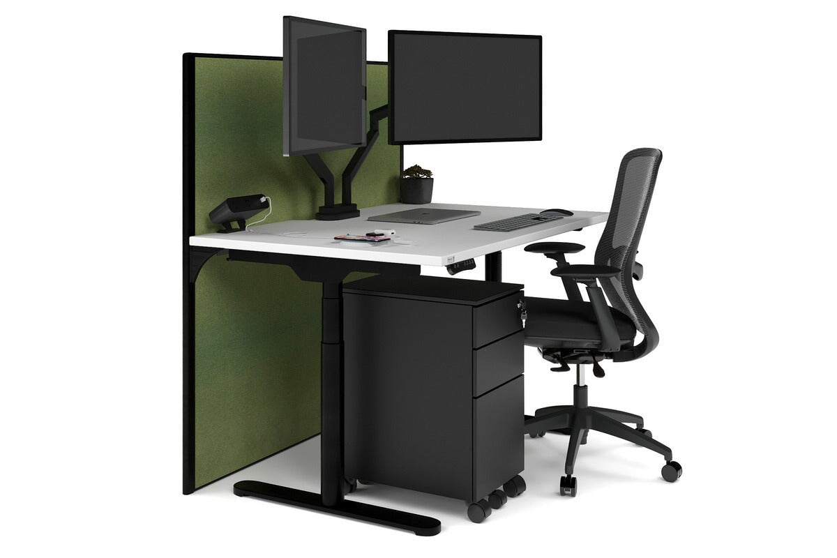 Flexi Premium Height Adjustable Single Workstation [1400L x 800W with Cable Scallop] Jasonl black leg white green moss (1200H x 1400W)