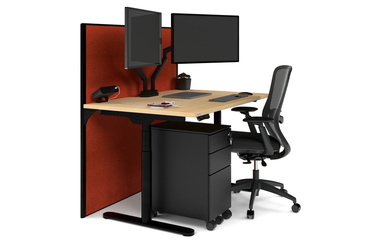 Flexi Premium Height Adjustable Single Workstation [1400L x 800W with Cable Scallop] Jasonl black leg maple orange squash (1200H x 1400W)