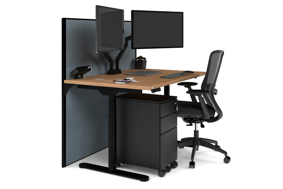 Flexi Premium Height Adjustable Single Workstation [1400L x 800W with Cable Scallop] Jasonl black leg salvage oak cool grey (1200H x 1400W)