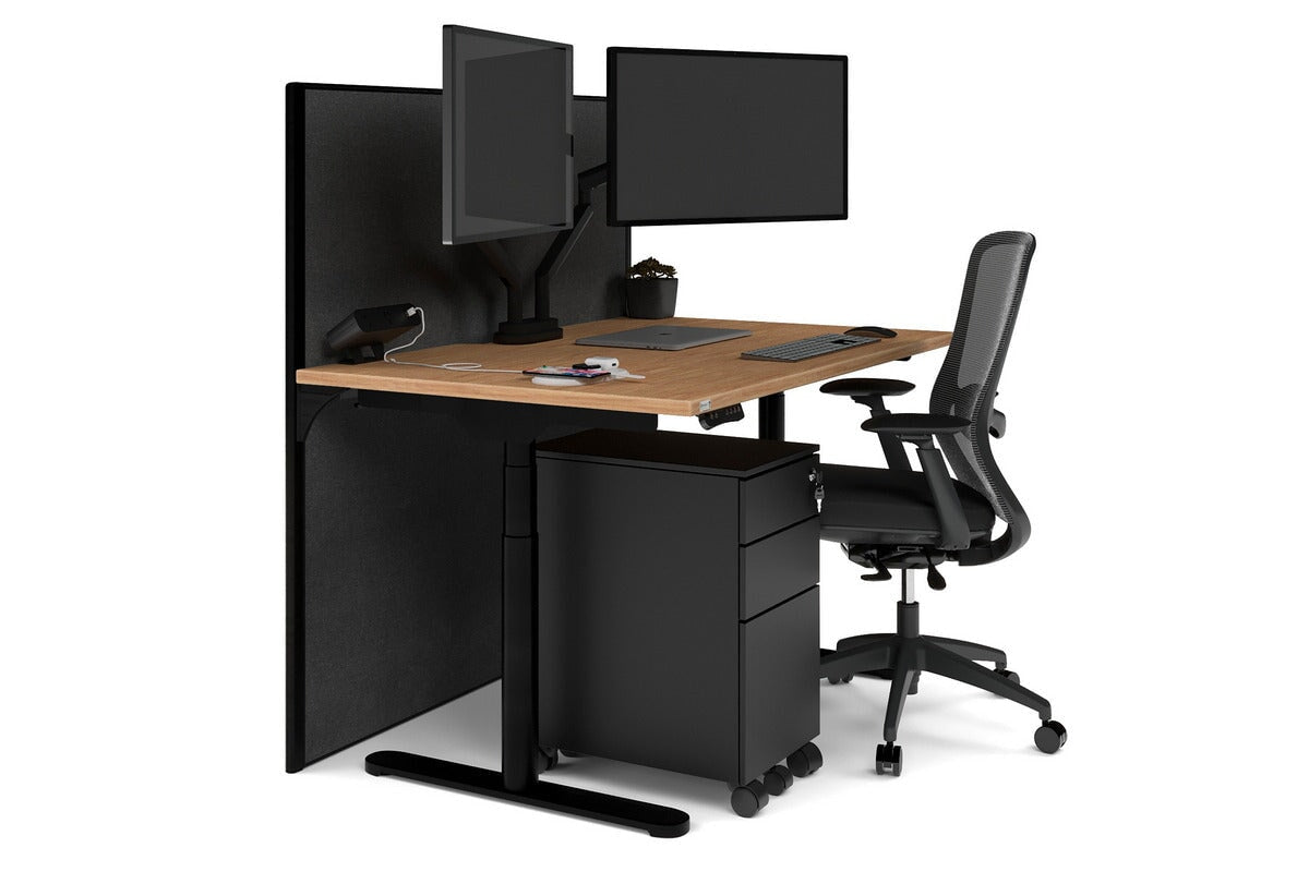Flexi Premium Height Adjustable Single Workstation [1400L x 800W with Cable Scallop] Jasonl black leg salvage oak moody charchoal (1200H x 1400W)