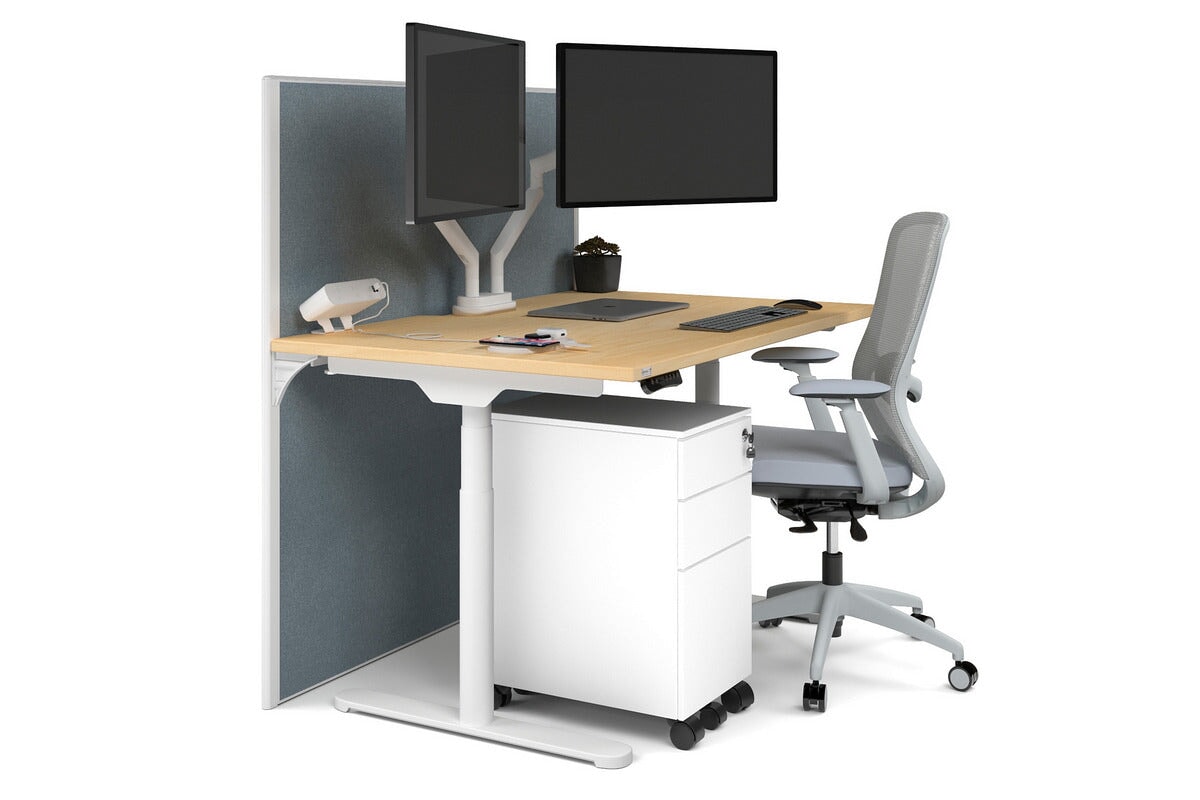 Flexi Premium Height Adjustable Single Workstation [1400L x 800W with Cable Scallop] Jasonl white leg maple cool grey (1200H x 1400W)