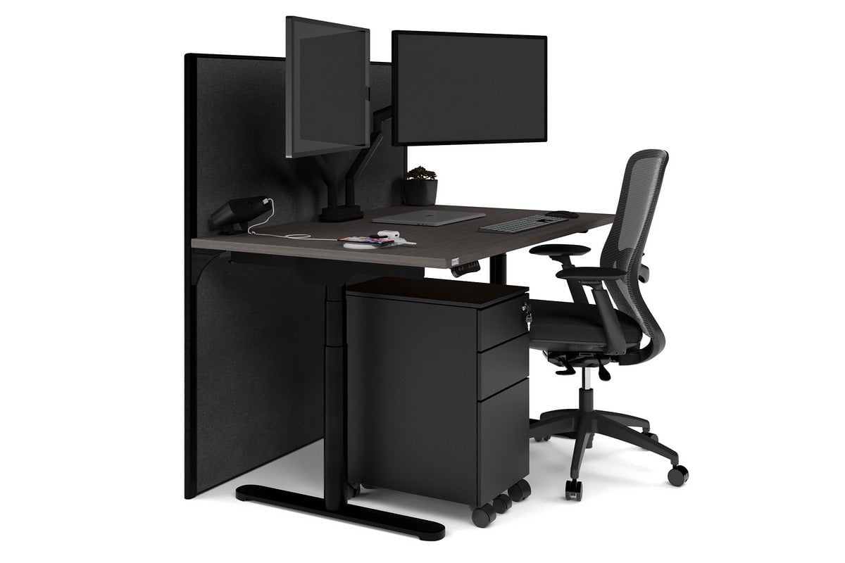 Flexi Premium Height Adjustable Single Workstation [1400L x 800W with Cable Scallop] Jasonl black leg dark oak moody charchoal (1200H x 1400W)