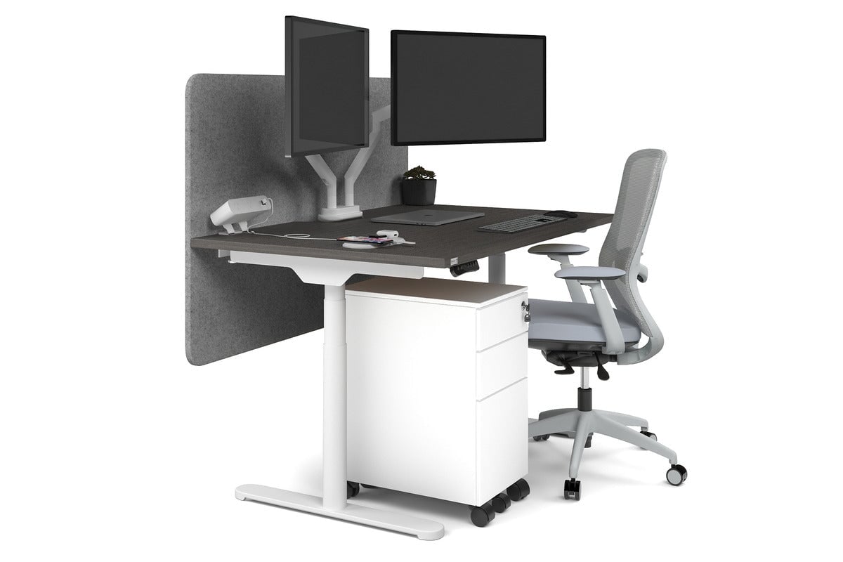 Flexi Premium Height Adjustable Single Workstation [1400L x 800W with Cable Scallop] Jasonl white leg dark oak light grey echo panel (820H x 1400W)