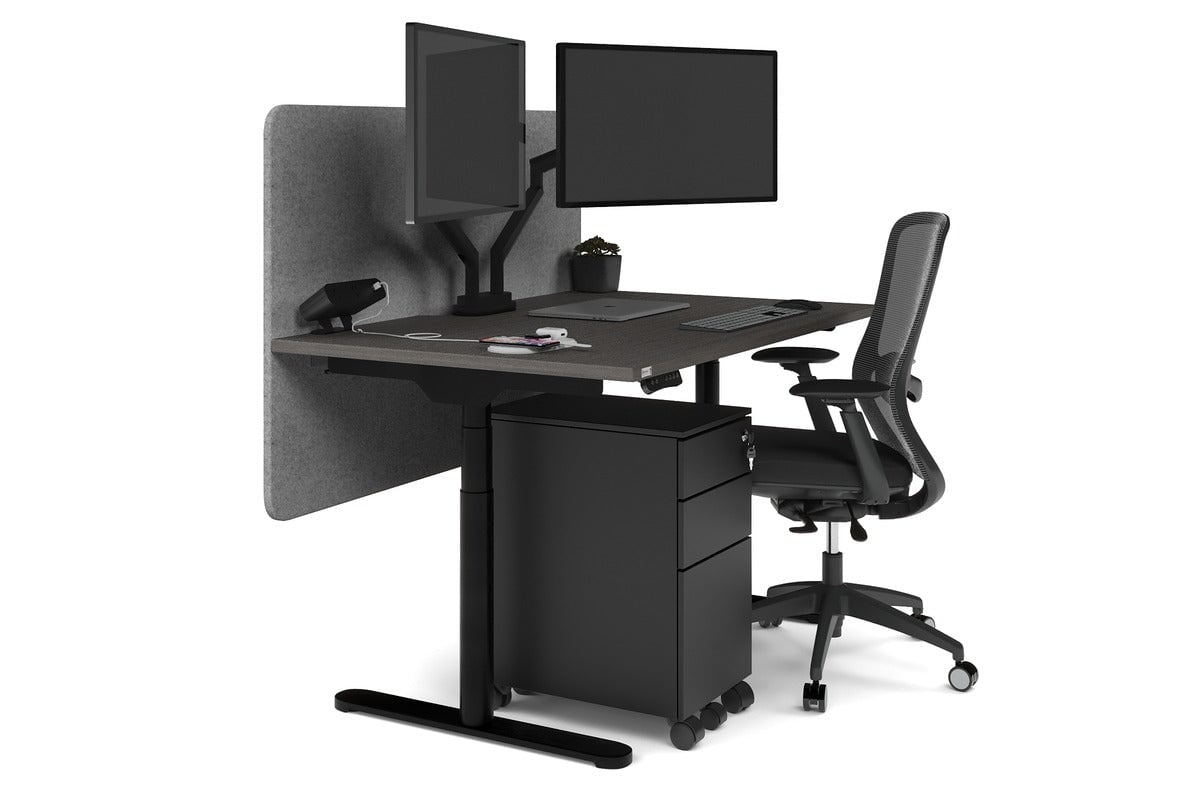 Flexi Premium Height Adjustable Single Workstation [1400L x 800W with Cable Scallop] Jasonl black leg dark oak light grey echo panel (820H x 1400W)