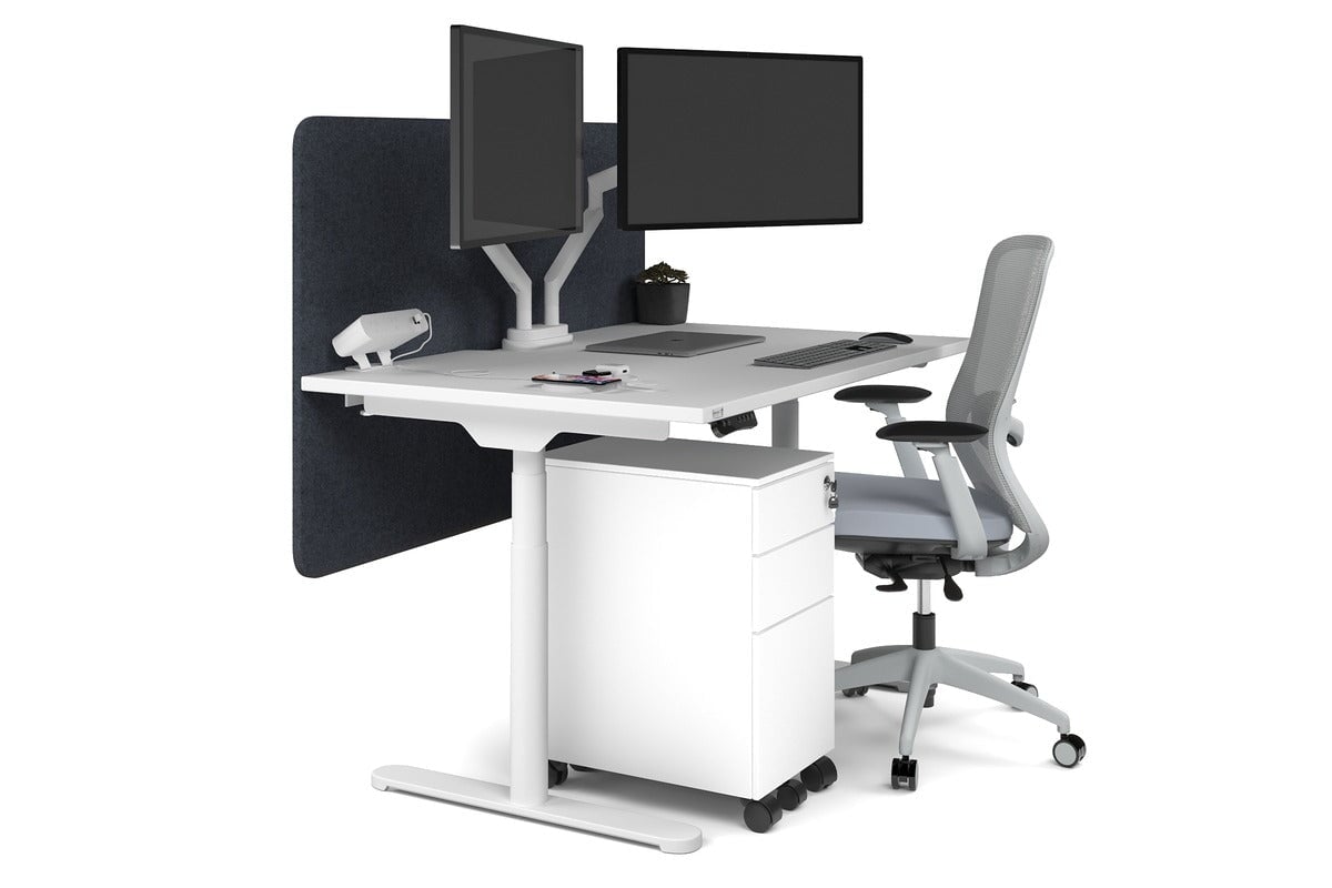Flexi Premium Height Adjustable Single Workstation [1400L x 800W with Cable Scallop] Jasonl white leg white dark grey echo panel (820H x 1400W)