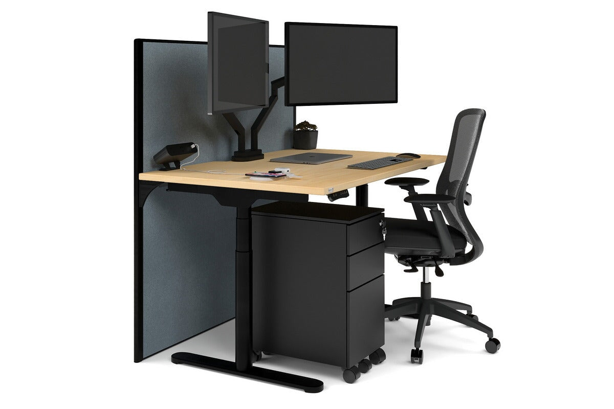 Flexi Premium Height Adjustable Single Workstation [1400L x 800W with Cable Scallop] Jasonl black leg maple cool grey (1200H x 1400W)