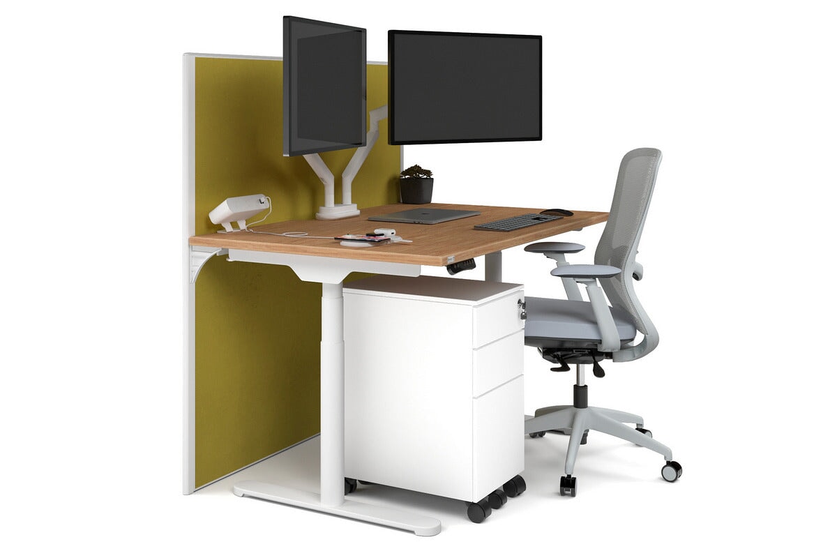 Flexi Premium Height Adjustable Single Workstation [1400L x 800W with Cable Scallop] Jasonl white leg salvage oak mustard yellow (1200H x 1400W)