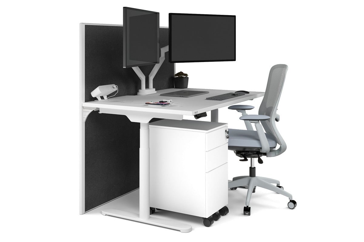 Flexi Premium Height Adjustable Single Workstation [1400L x 800W with Cable Scallop] Jasonl white leg white moody charchoal (1200H x 1400W)