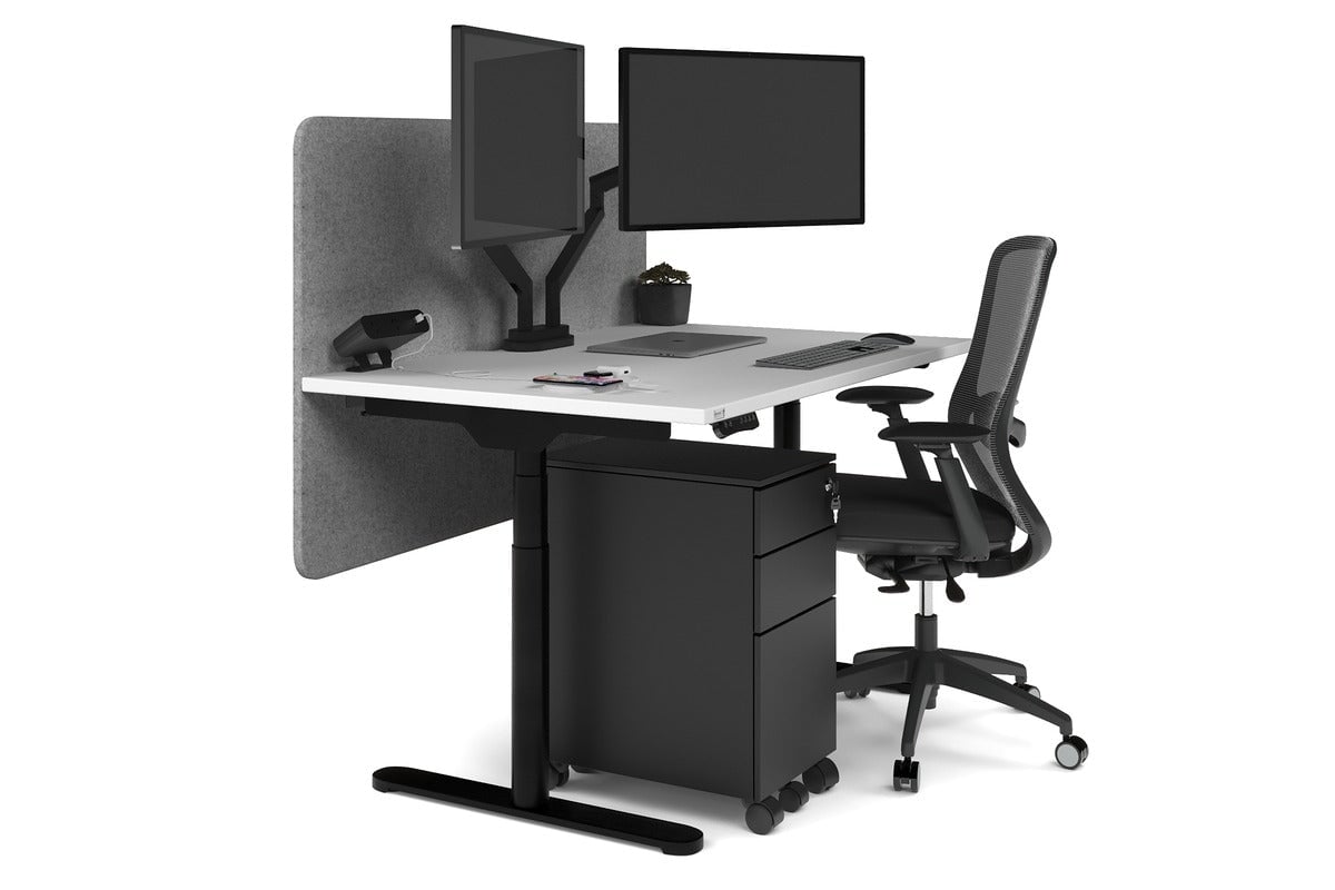 Flexi Premium Height Adjustable Single Workstation [1400L x 800W with Cable Scallop] Jasonl black leg white light grey echo panel (820H x 1400W)