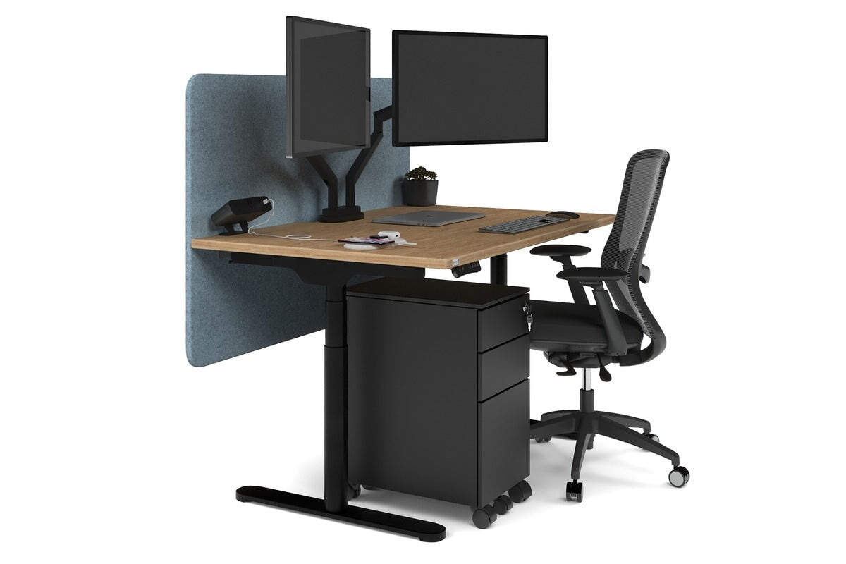 Flexi Premium Height Adjustable Single Workstation [1400L x 800W with Cable Scallop] Jasonl black leg salvage oak blue echo panel (820H x 1400W)