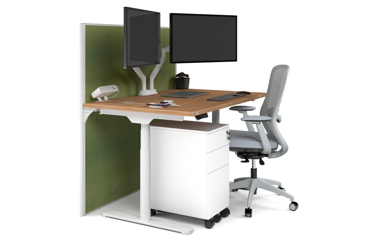 Flexi Premium Height Adjustable Single Workstation [1400L x 800W with Cable Scallop] Jasonl white leg salvage oak green moss (1200H x 1400W)
