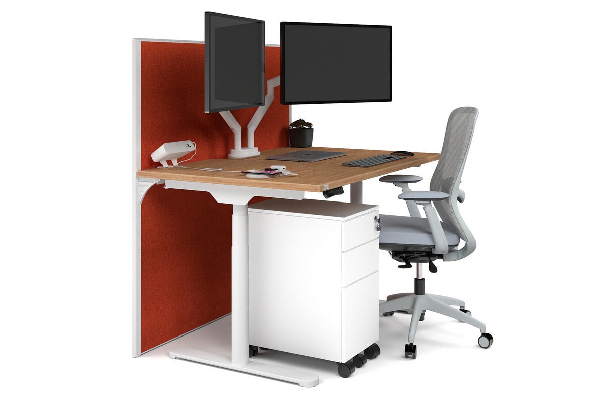 Flexi Premium Height Adjustable Single Workstation [1400L x 800W with Cable Scallop] Jasonl white leg salvage oak orange squash (1200H x 1400W)