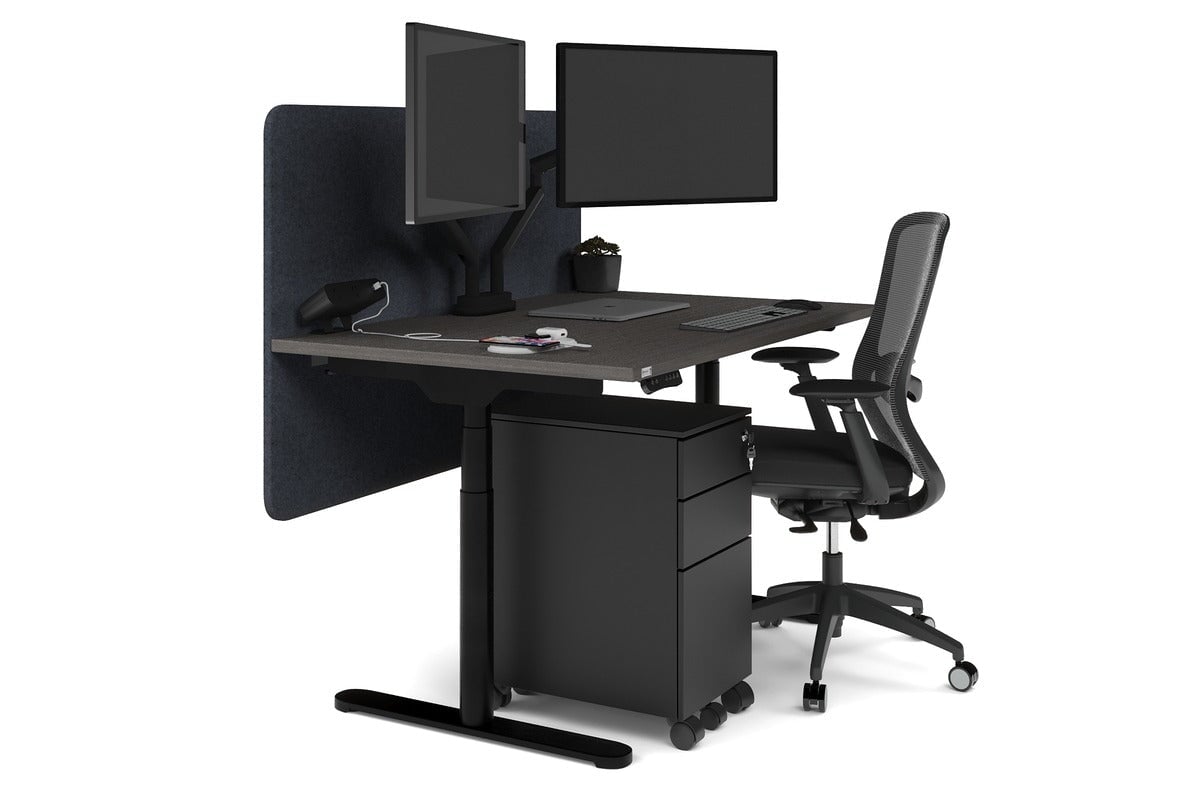 Flexi Premium Height Adjustable Single Workstation [1400L x 800W with Cable Scallop] Jasonl black leg dark oak dark grey echo panel (820H x 1400W)