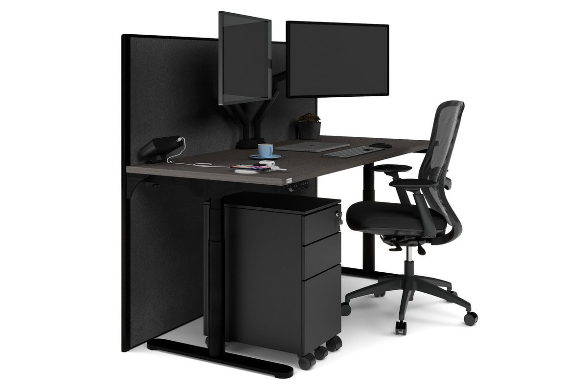 Flexi Premium Height Adjustable Single Workstation [1600L x 700W]-black leg dark oak moody charchoal (1200H x 1600W)