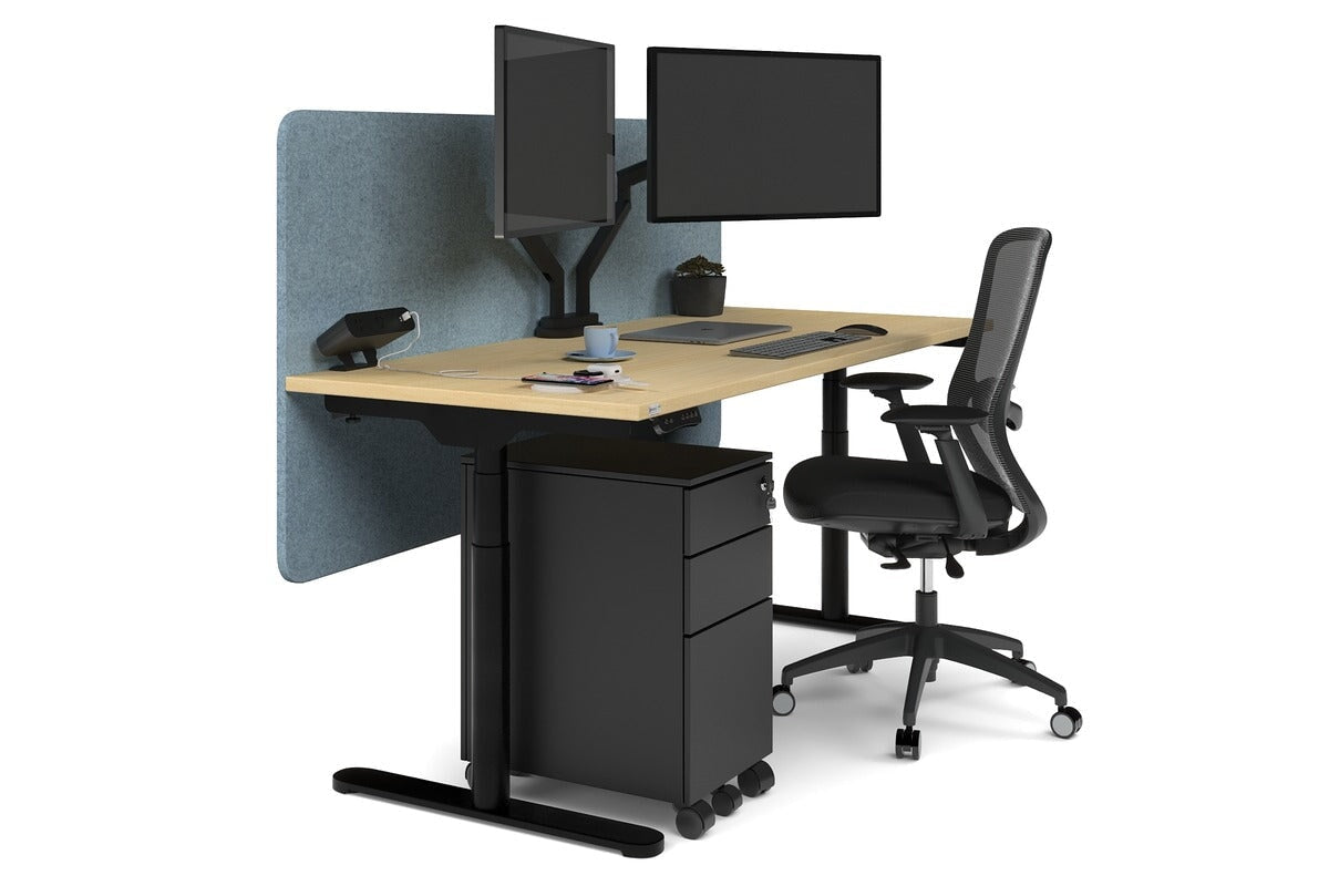 Flexi Premium Height Adjustable Single Workstation [1600L x 700W]-black leg maple blue echo panel (820H x 1600W)
