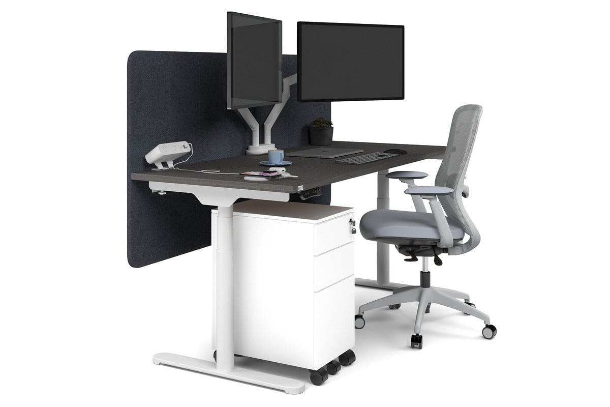 Flexi Premium Height Adjustable Single Workstation [1600L x 700W]-white leg dark oak dark grey echo panel (820H x 1600W)