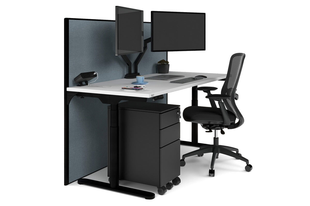 Flexi Premium Height Adjustable Single Workstation [1600L x 700W]-black leg white cool grey (1200H x 1600W)