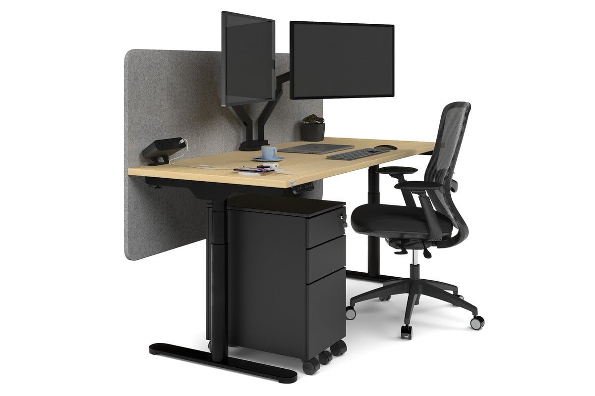 Flexi Premium Height Adjustable Single Workstation [1600L x 700W]-black leg maple light grey echo panel (820H x 1600W)