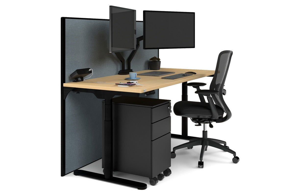 Flexi Premium Height Adjustable Single Workstation [1600L x 700W]-black leg maple cool grey (1200H x 1600W)
