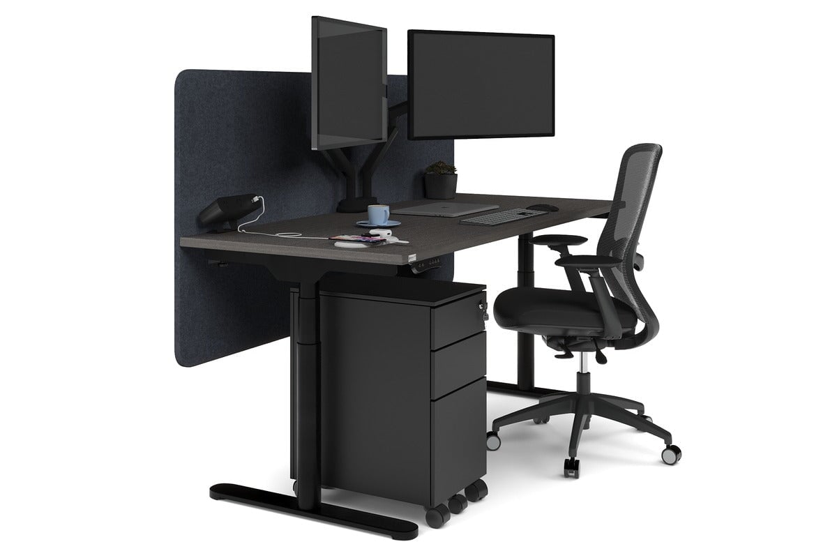 Flexi Premium Height Adjustable Single Workstation [1600L x 700W]-black leg dark oak dark grey echo panel (820H x 1600W)