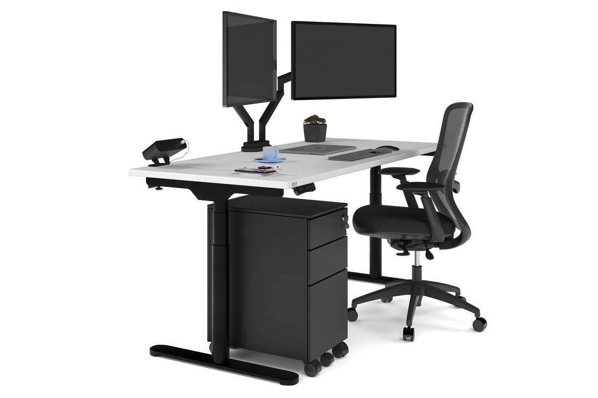Flexi Premium Height Adjustable Single Workstation [1600L x 700W]-black leg white none