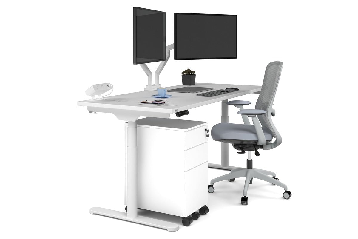 Flexi Premium Height Adjustable Single Workstation [1600L x 700W]-white leg white none