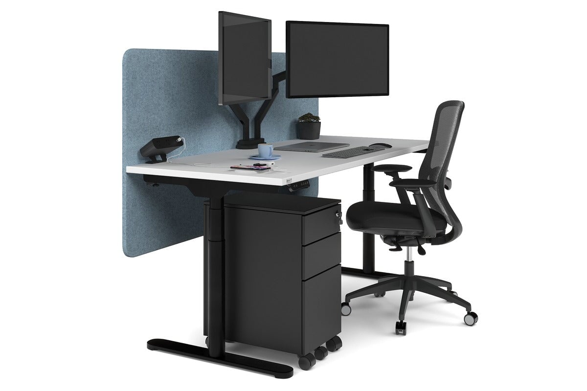 Flexi Premium Height Adjustable Single Workstation [1600L x 700W]-black leg white blue echo panel (820H x 1600W)