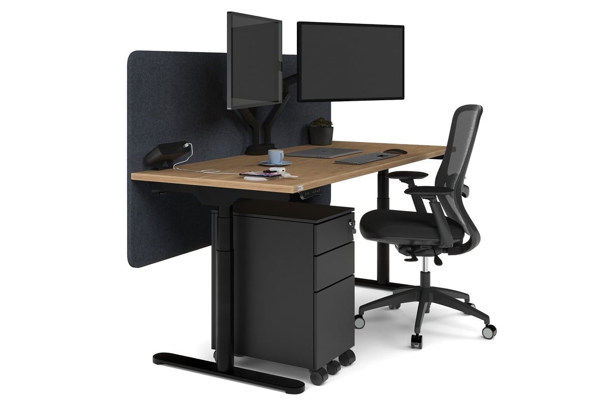 Flexi Premium Height Adjustable Single Workstation [1600L x 700W]-black leg salvage oak dark grey echo panel (820H x 1600W)