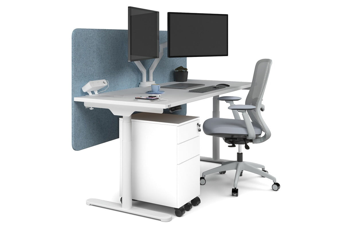 Flexi Premium Height Adjustable Single Workstation [1600L x 700W]-white leg white blue echo panel (820H x 1600W)