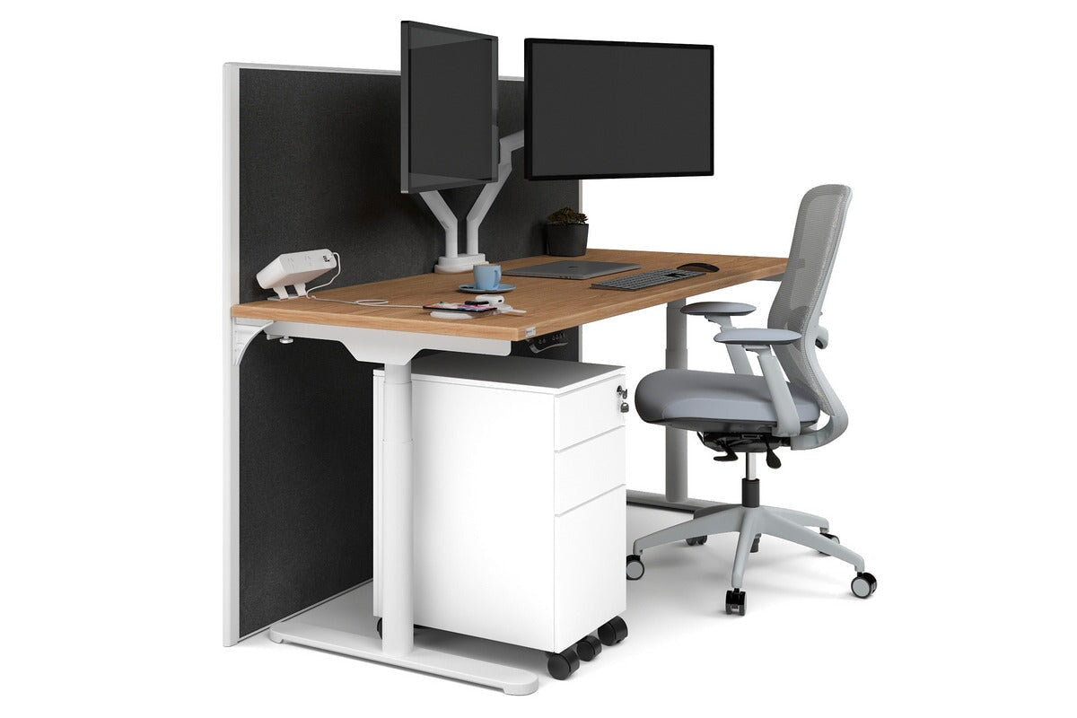 Flexi Premium Height Adjustable Single Workstation [1600L x 700W]-white leg salvage oak moody charchoal (1200H x 1600W)