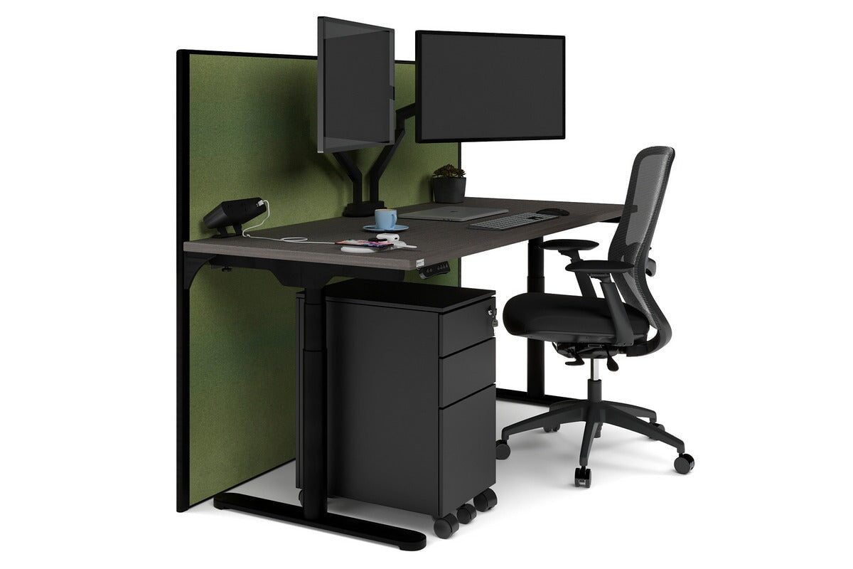 Flexi Premium Height Adjustable Single Workstation [1600L x 700W]-black leg dark oak green moss (1200H x 1600W)