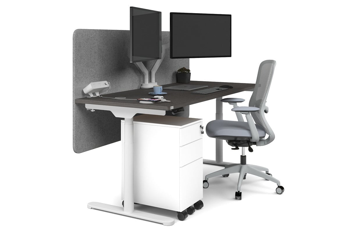 Flexi Premium Height Adjustable Single Workstation [1600L x 700W]-white leg dark oak light grey echo panel (820H x 1600W)