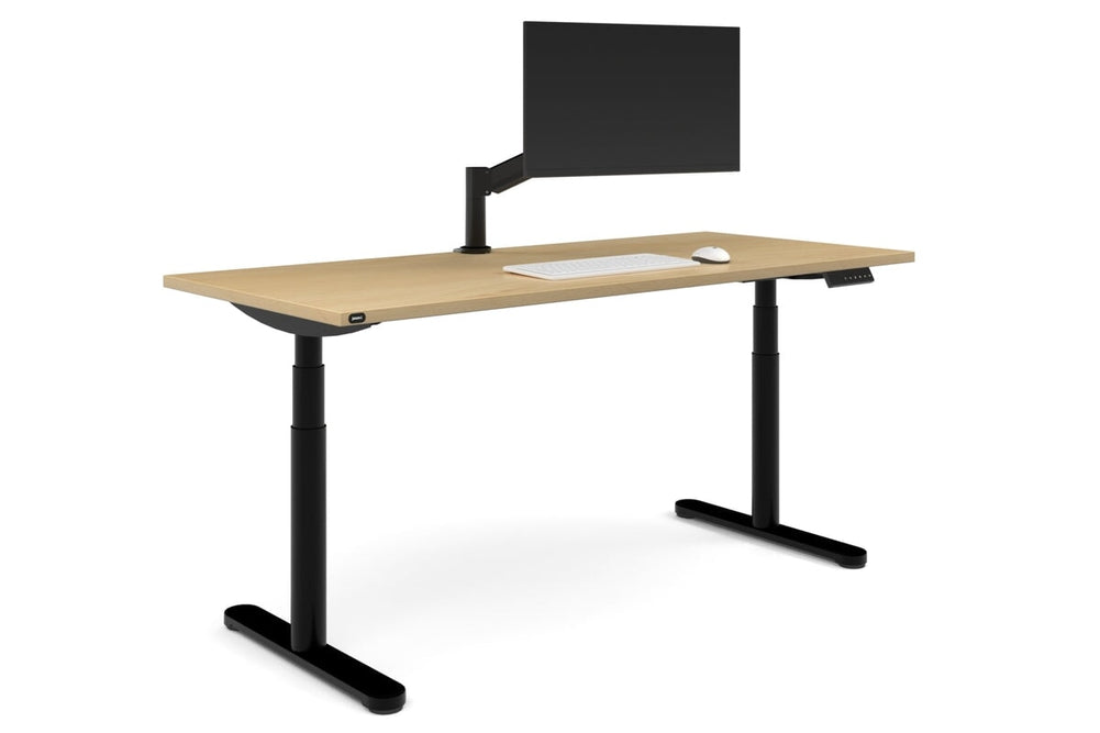 Flexi Premium Height Adjustable Single Workstation [1600L x 700W]-black leg maple none