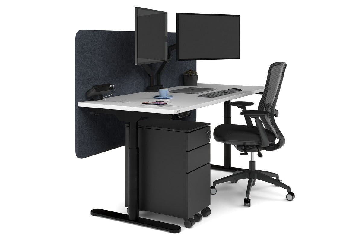 Flexi Premium Height Adjustable Single Workstation [1600L x 700W]-black leg white dark grey echo panel (820H x 1600W)