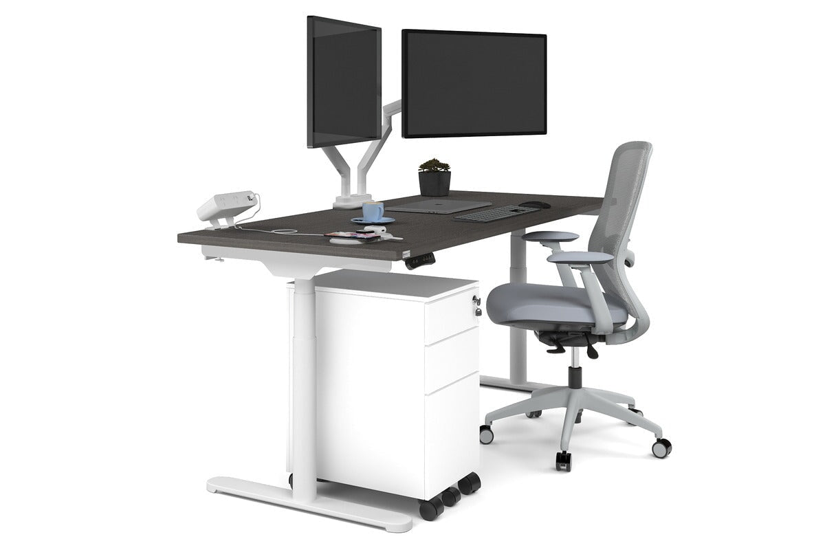 Flexi Premium Height Adjustable Single Workstation [1600L x 700W]-white leg dark oak none