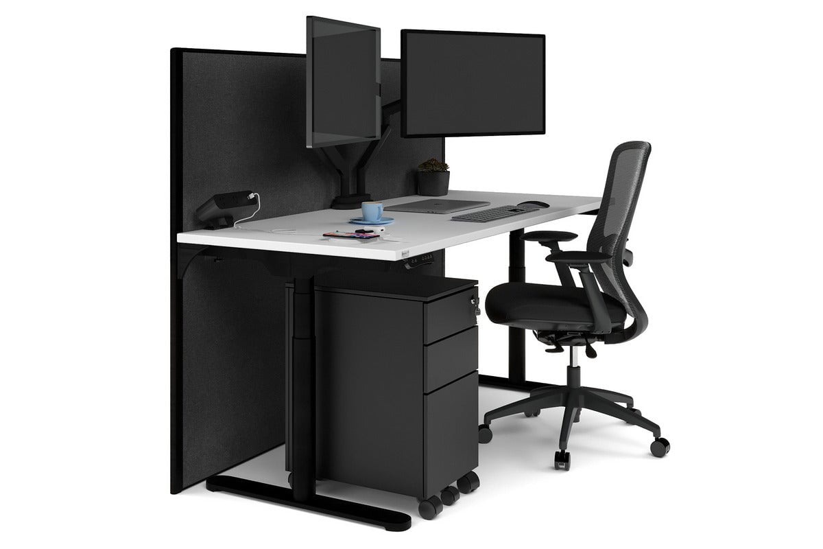 Flexi Premium Height Adjustable Single Workstation [1600L x 700W]-black leg white moody charchoal (1200H x 1600W)
