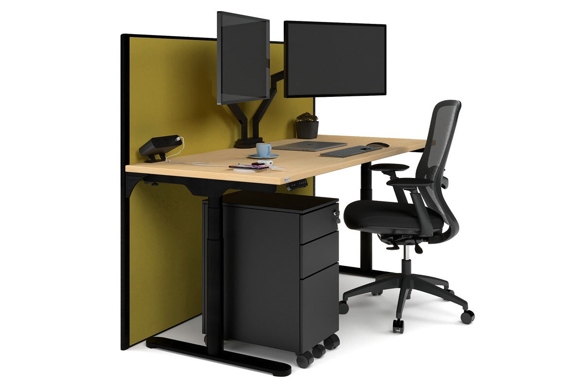 Flexi Premium Height Adjustable Single Workstation [1600L x 700W]-black leg maple mustard yellow (1200H x 1600W)