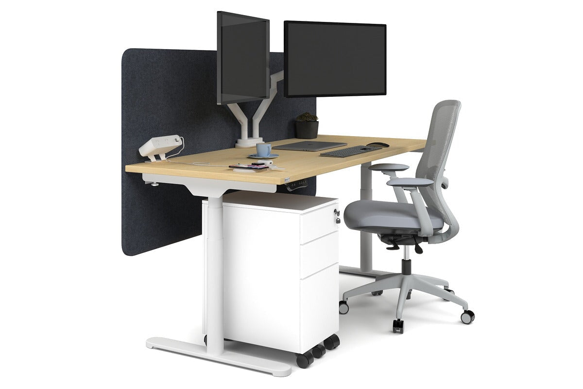 Flexi Premium Height Adjustable Single Workstation [1600L x 700W]-white leg maple dark grey echo panel (820H x 1600W)